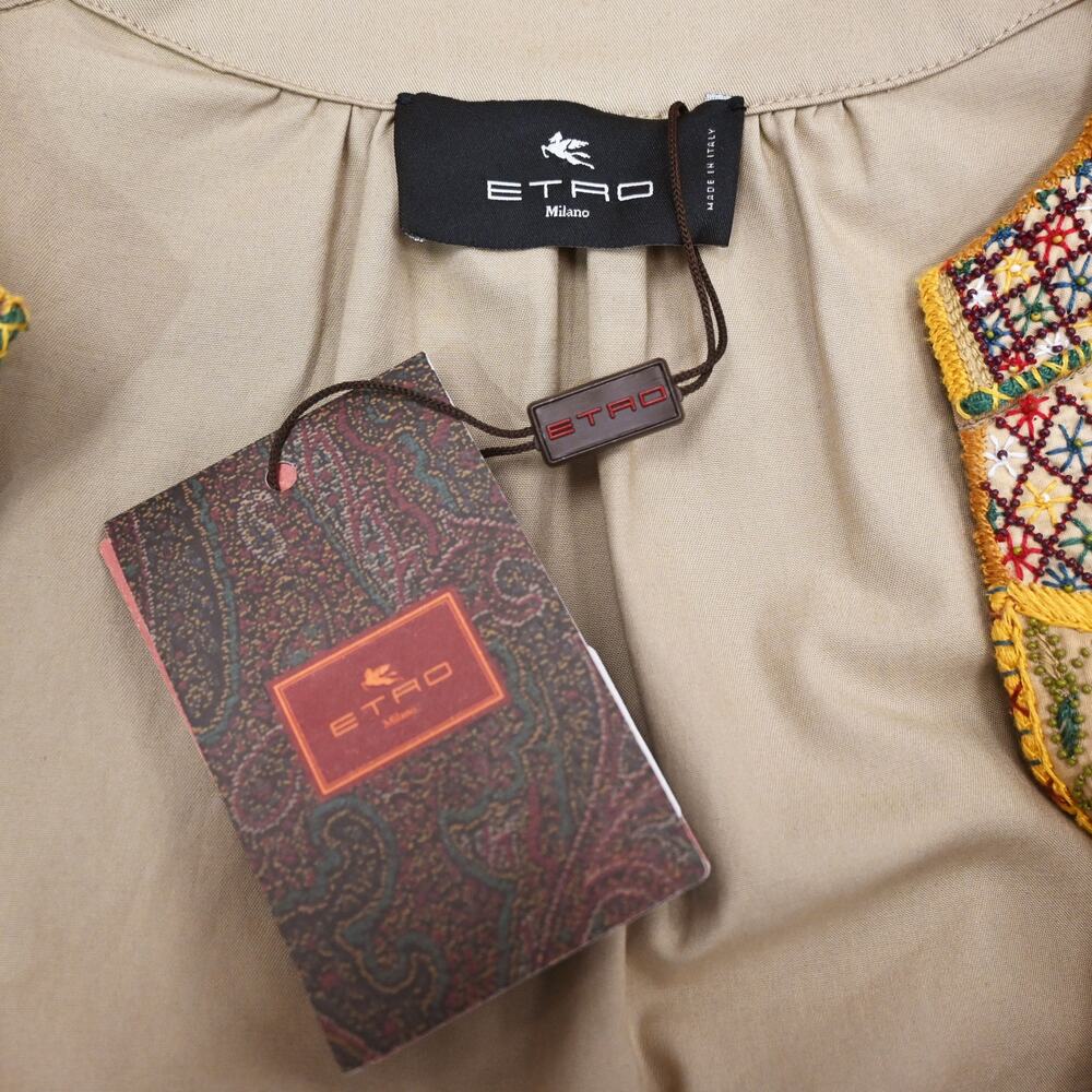 Etro Milano Embroidered Neck Tan Cotton Blend Tunic Dress Size 42 Approx US 6 - Picture 11 of 13